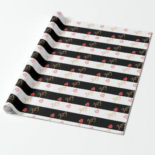 Festive Joy Heart Pattern on Striped Black & White