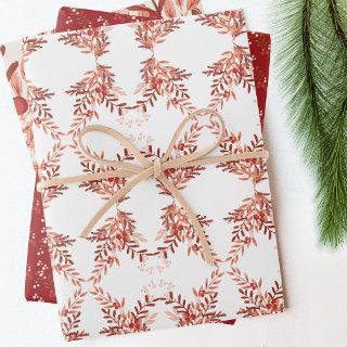 Festive Leafy Floral Christmas Traditional Red  Sheets
