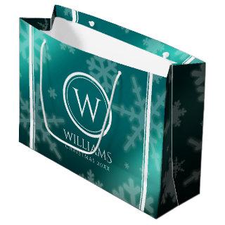 Festive Light Blue Foil Snowflakes Monogram Name Large Gift Bag