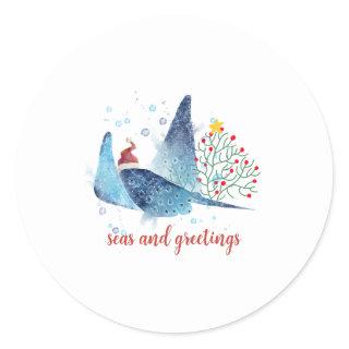 Festive Manta Ray Seas n Greetings Christmas Tree Classic Round Sticker