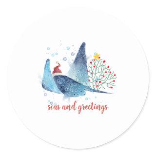 Festive Manta Ray Seas n Greetings Christmas Tree Classic Round Sticker