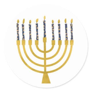 Festive Menorah Hanukkah Blue Candles Drawing Classic Round Sticker