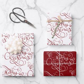 Festive Merry Christmas Fancy Script Red  Sheets