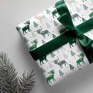 Festive Moose, Trees, and Snow Christmas Pattern