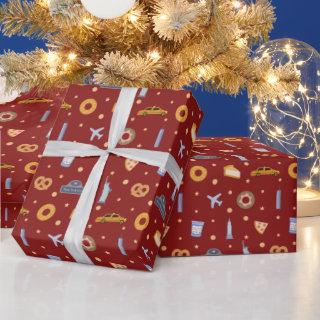 Festive New York City icon pattern Christmas Red