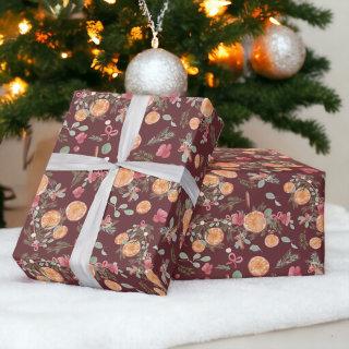 Festive Orange Pine floral Watercolor Holiday red