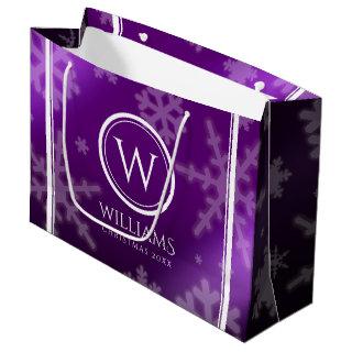 Festive Purple Foil Snowflakes Monogram Name Large Gift Bag