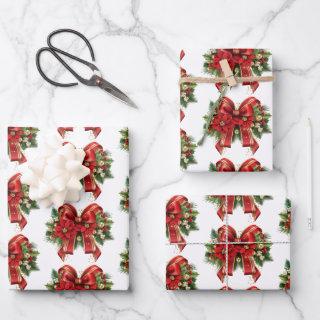 Festive Red and Gold Christmas Bow Pattern  Sheets