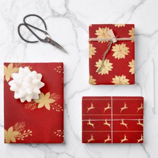 Festive Red & Gold Foil Winter Christmas Patterns   Sheets