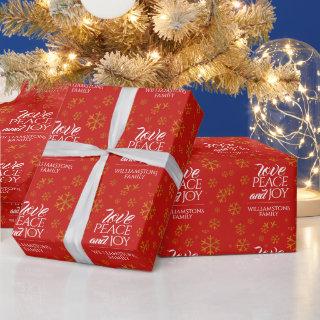 Festive Red Love, Peace, and Joy with Snowflakes