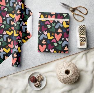 Festive Red Peach Blush Pink Blue Heart Pattern
