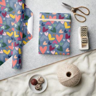 Festive Red Peach Blush Pink Blue Heart Pattern