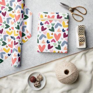 Festive Red Peach Blush Pink Blue Heart Pattern