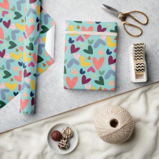 Festive Red Peach Blush Pink Blue Heart Pattern