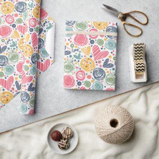 Festive Red Peach Blush Pink Blue Heart Pattern