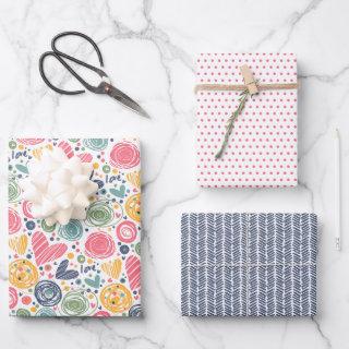 Festive Red Peach Blush Pink Blue Heart Pattern  Sheets