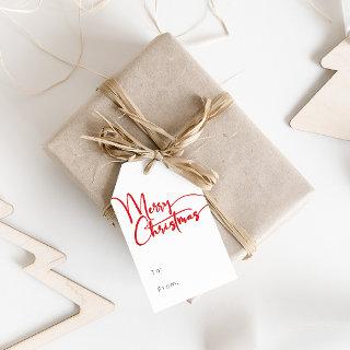 Festive Red Script Merry Christmas To and From Gift Tags