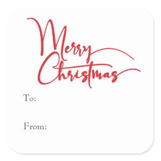 Festive Red Script Merry Christmas To From Square Sticker