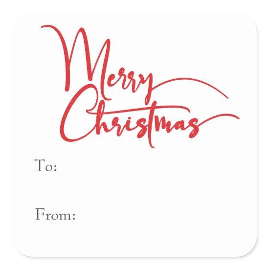 Festive Red Script Merry Christmas To From Square Sticker