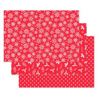 Festive Red Snowflakes Holly and Berries   Sheets