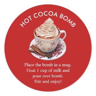 Festive Red Watercolor Hot Cocoa Bomb Classic Round Sticker