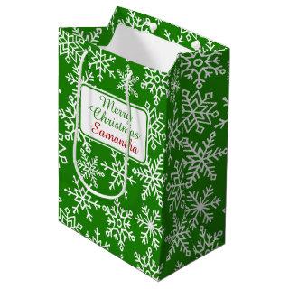 Festive Snowflake Green Christmas Medium Gift Bag