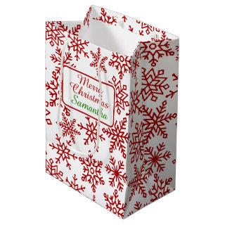 Festive Snowflake White Red Christmas Medium Gift Bag
