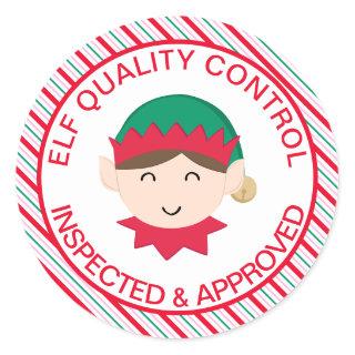 Festive Stripe Elf Quality Control Classic Round Sticker