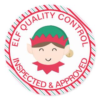 Festive Stripe Elf Quality Control Classic Round Sticker