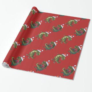 Festive TRex Heads and Tails Red Pattern Christmas