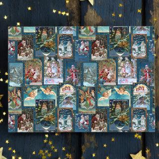 Festive Vintage Christmas Card Collage-Blue BG Tissue Paper