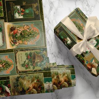 Festive Vintage Christmas Card Collage-Green BG