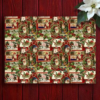 Festive Vintage Christmas Ephemera Collage-Red Tissue Paper