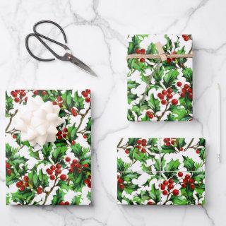 Festive Vintage Christmas Red Holly Berries  Sheets