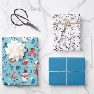 Festive Winter Cute Doodle Colorful Black White  Sheets