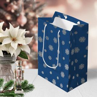 Festive Winter Silver Blue Snowflakes Holiday Medium Gift Bag