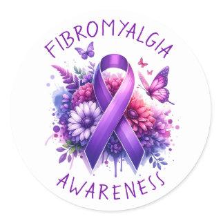Fibromyalgia Awareness Ribbon Classic Round Sticker