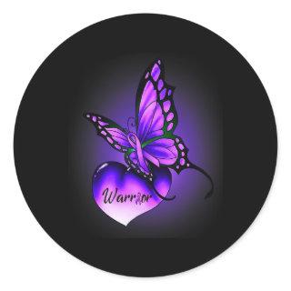 Fibromyalgia Awareness Warrior Purple Ribbon Butte Classic Round Sticker
