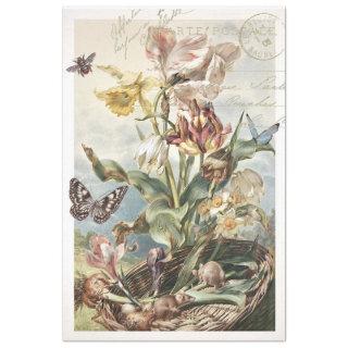 FIELD DAFFODILS AND TULIPS VINTAGE ART TISSUE PAPER
