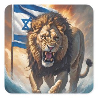 Fierce Lion With Israeli Flag Square Sticker