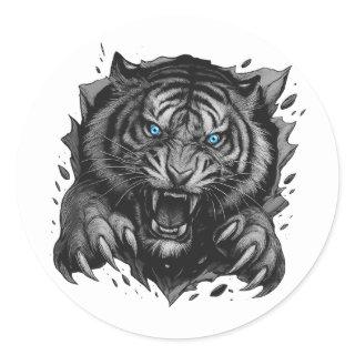 Fierce Tiger Breakthrough: Bold & Wild Classic Round Sticker