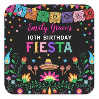 Fiesta Birthday Party Mexican Floral Pattern Square Sticker
