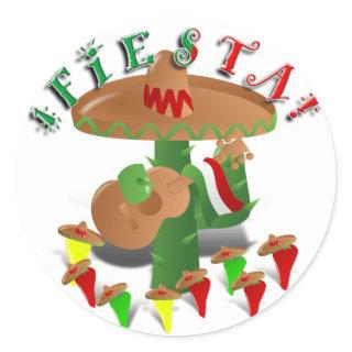 Fiesta Cactus w/Sombrero & Guitar Classic Round Sticker