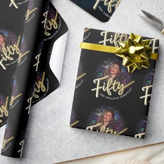 Fifty 50th Birthday photo script gold custom