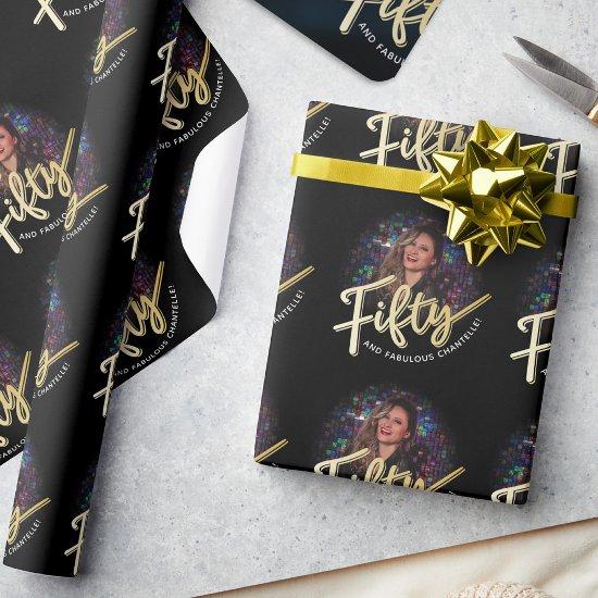 Fifty 50th Birthday photo script gold custom