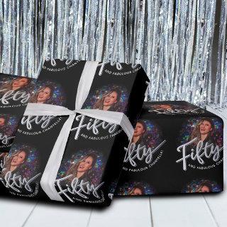 Fifty 50th Birthday photo script silver black