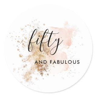 Fifty And Fabulous Pink And Gold Classic Round Sticker