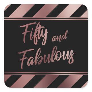 Fifty and Fabulous Rose Gold & Black Diagonals Square Sticker