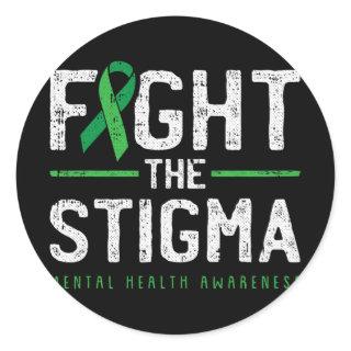 Fight The Stigma Mental Health Awareness Green Rib Classic Round Sticker
