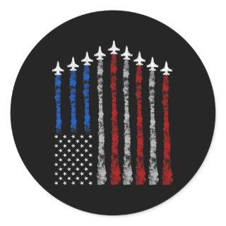 Fighter Jet Airplane Usa Flag 4th Of July Patrioti Classic Round Sticker